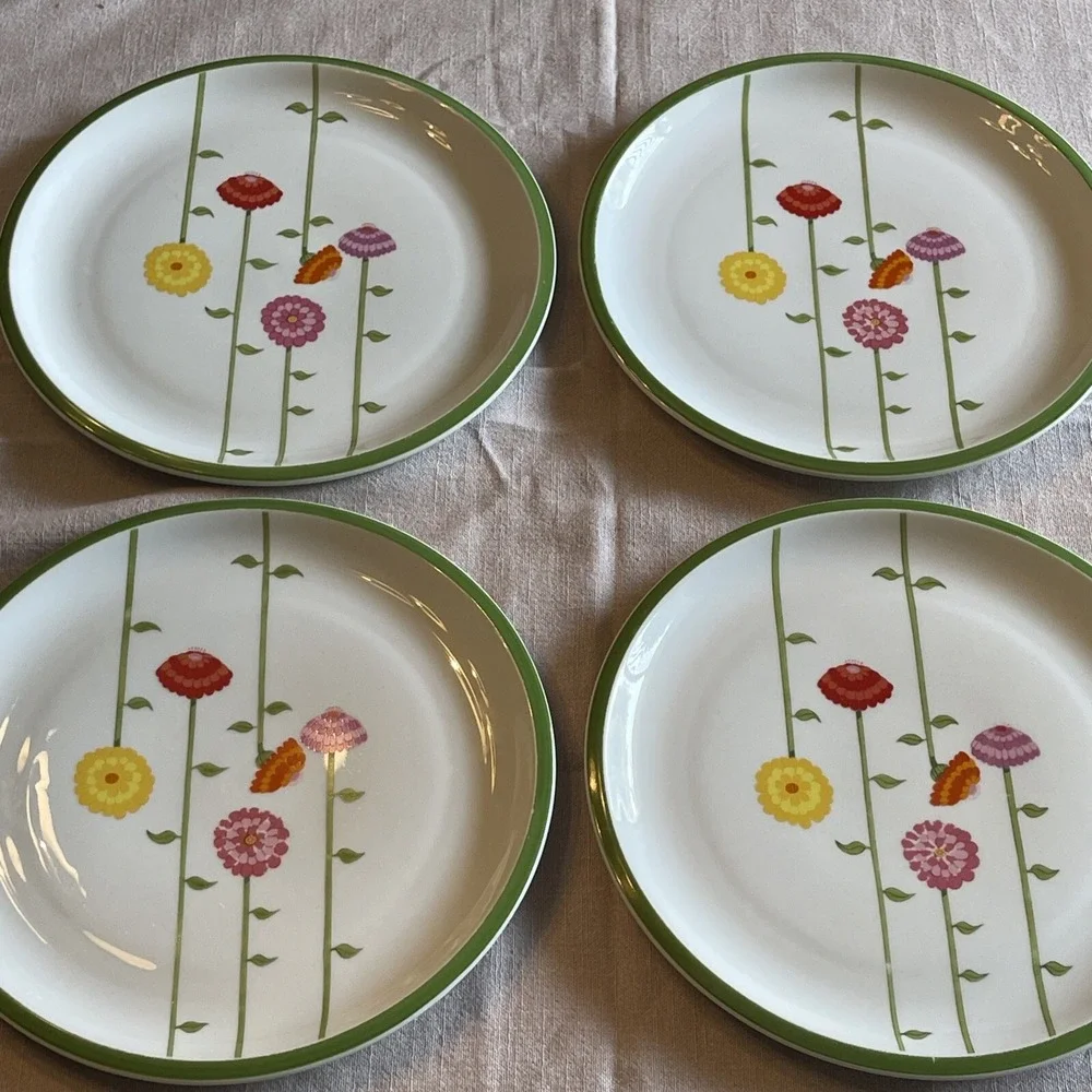 Vintage Midcentury Mod MCM Denby Contrariwise‎ 70s Floral Dinner Plates Set of 4